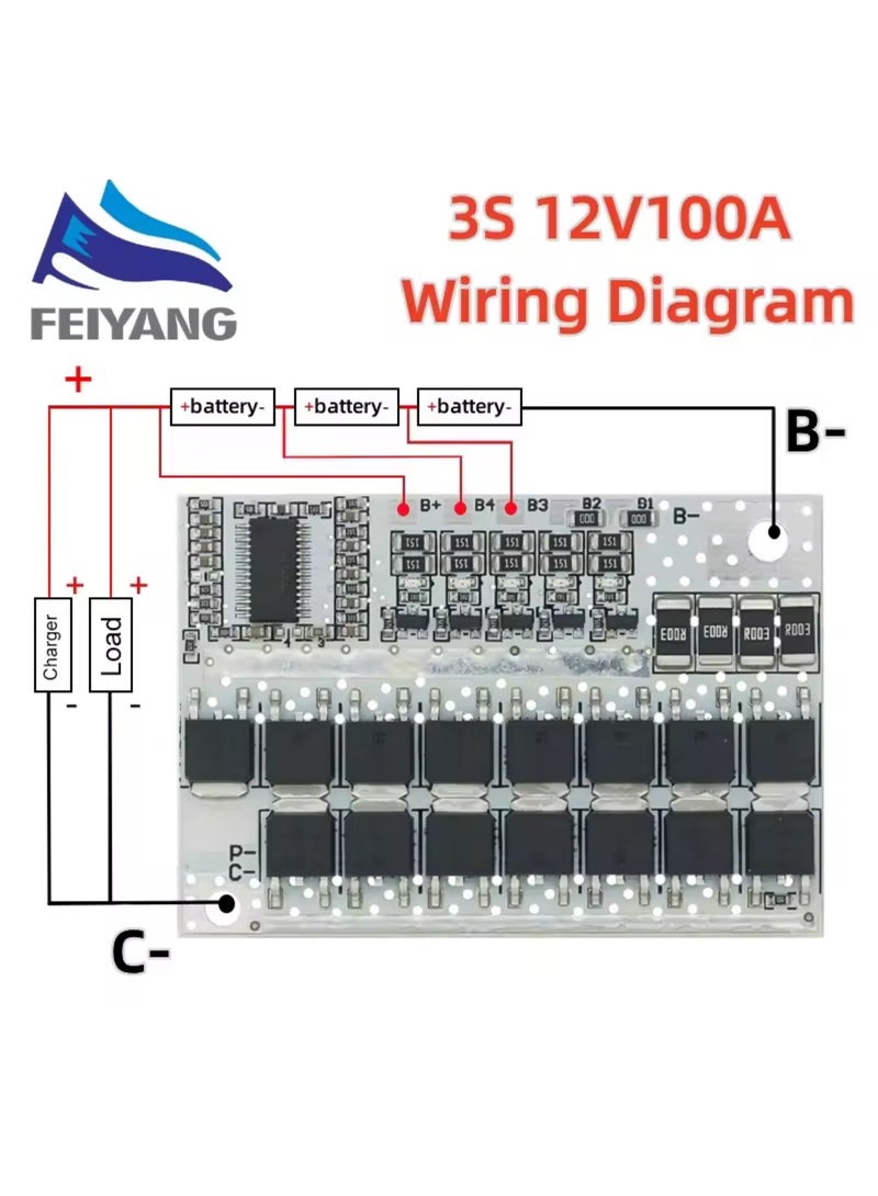 Feiyang 3S 12V 100A Lithium Battery Protection Board (BMS) – High Current with Charge & Discharge Protection 1 pieces - Image 1